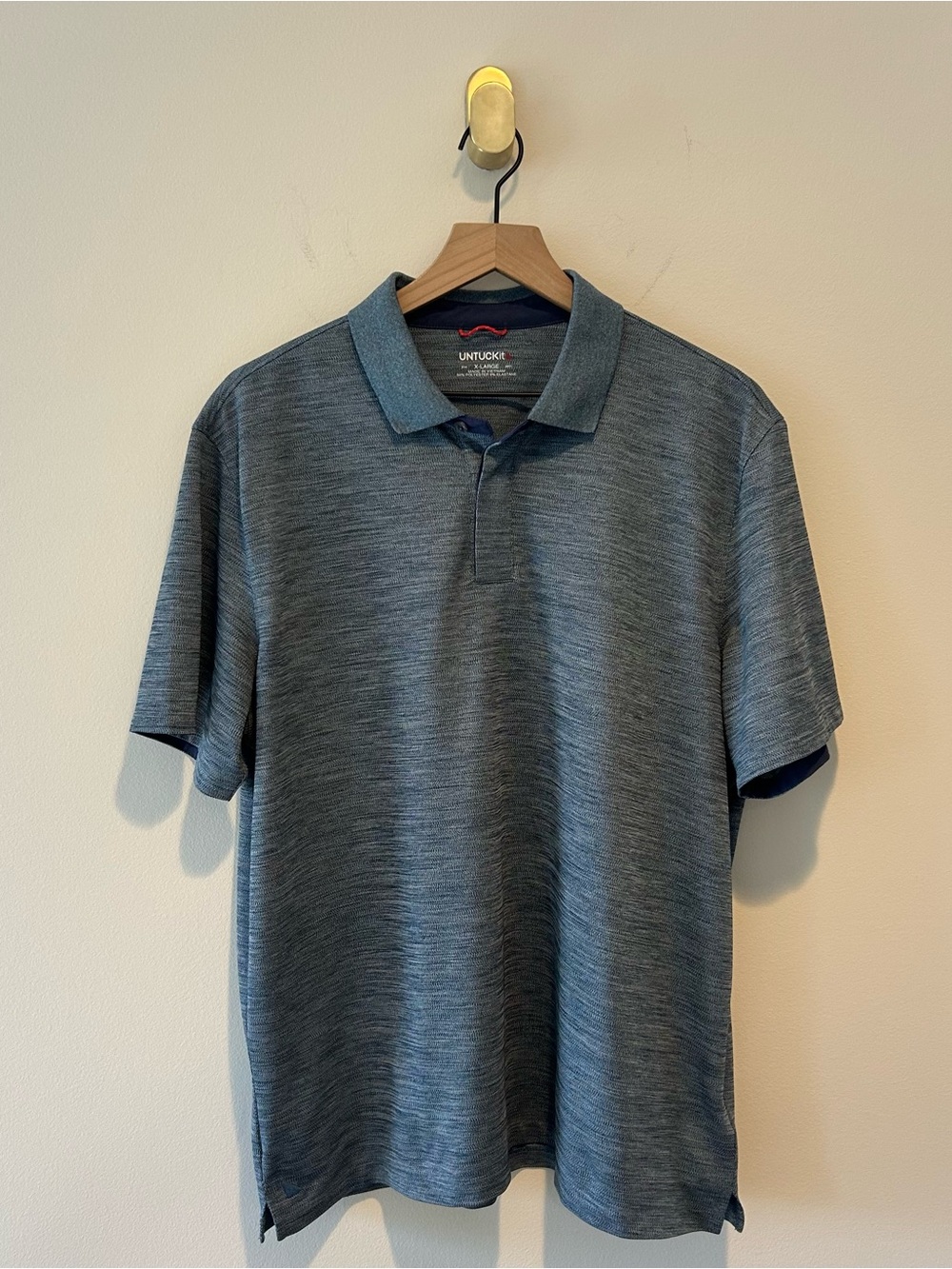 UNTUCKit Men's Polo Shirt Performance Heathered Blue Stretch Golf Size XL